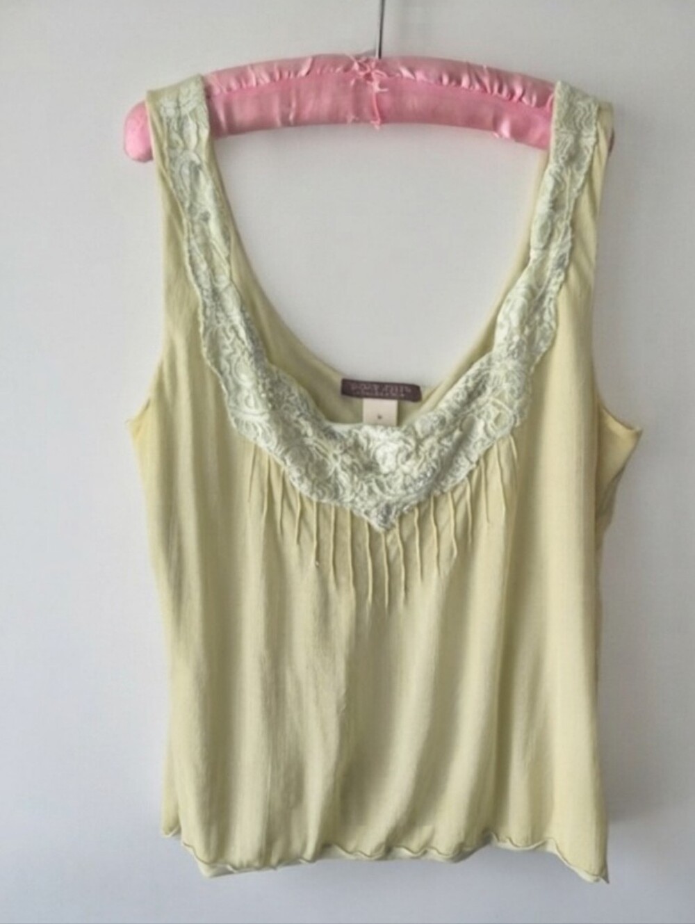Sigrid Olsen Silk Pastel Yellow Lace Beaded Cami Tank Top Vintage Size Medium